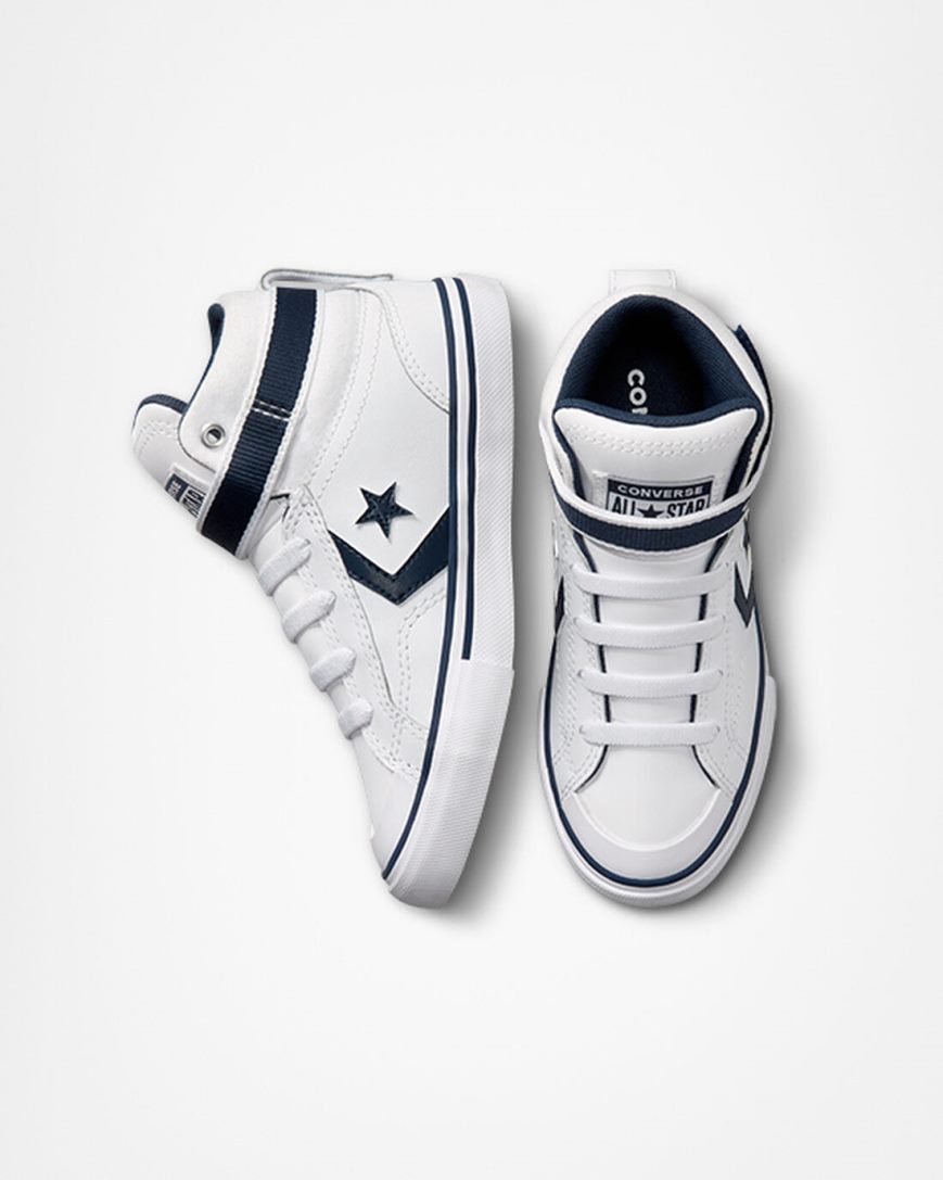 Tenis Converse Pro Blaze Alças Easy-On Varsity Club Cano Alto Menino Branco Azul Marinho Branco | PT B09P317